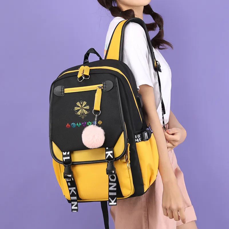 anime laptop canvas backpack Anime Canvas Backpack with USB Charging Port for Boys Kids Student  Schoolbag Bookbag Laptop Daypack Rucksack 20-35 Litre Capacity
