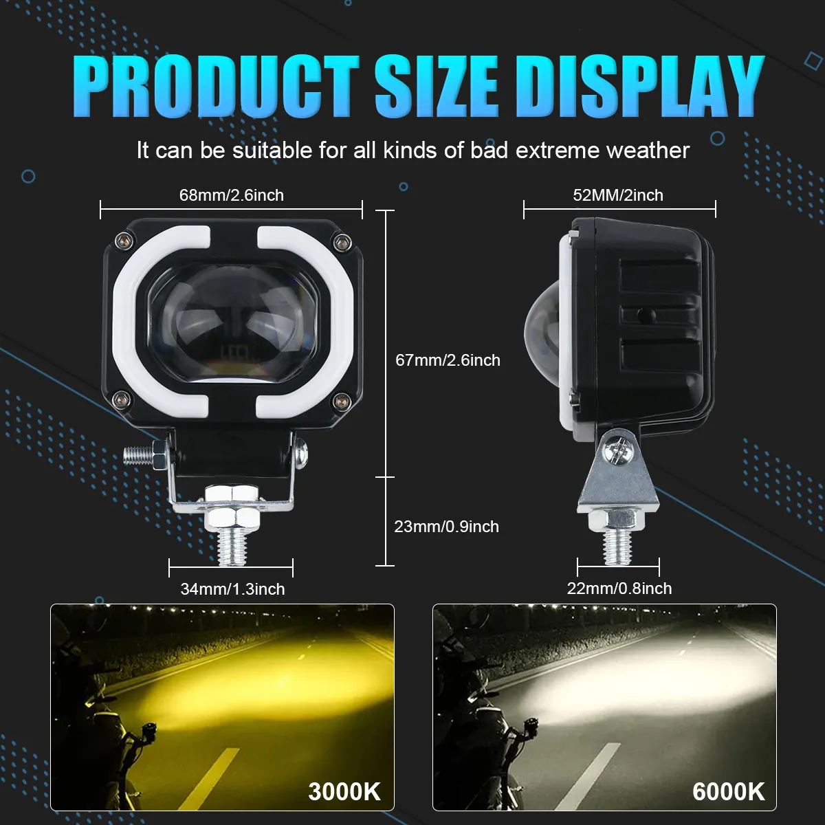Motorcycle LED Headlight Auxiliary Spotlight - 30W Dual Color Blue ...