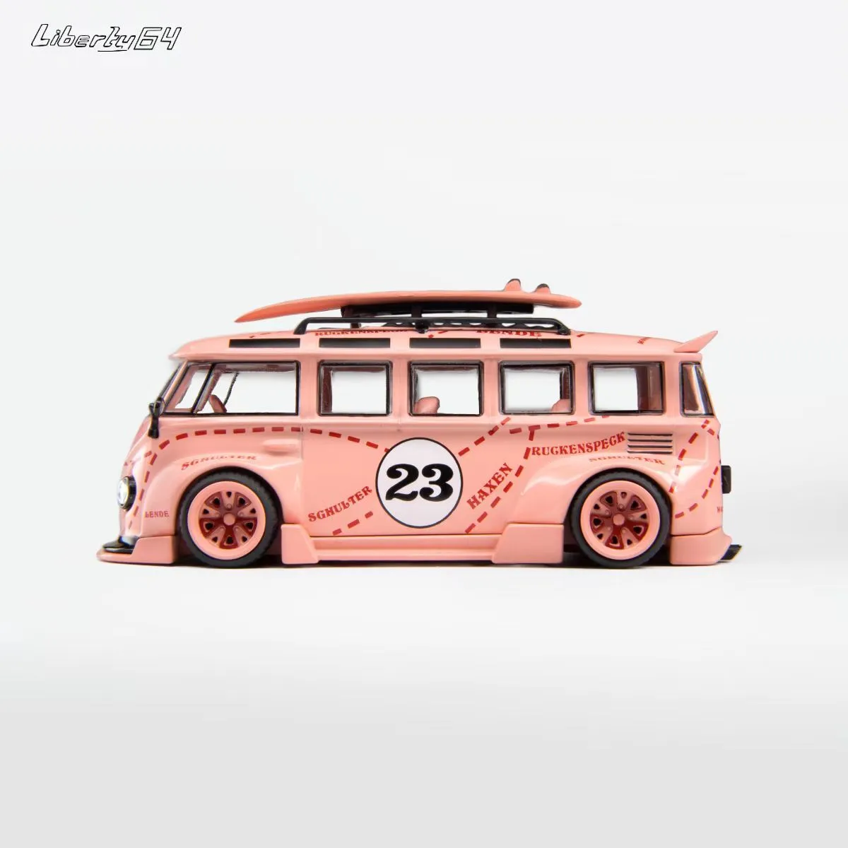 Liberty64 1:64 Scale Metal Diecast Pink Pig Modified Kombi T1 Bus
