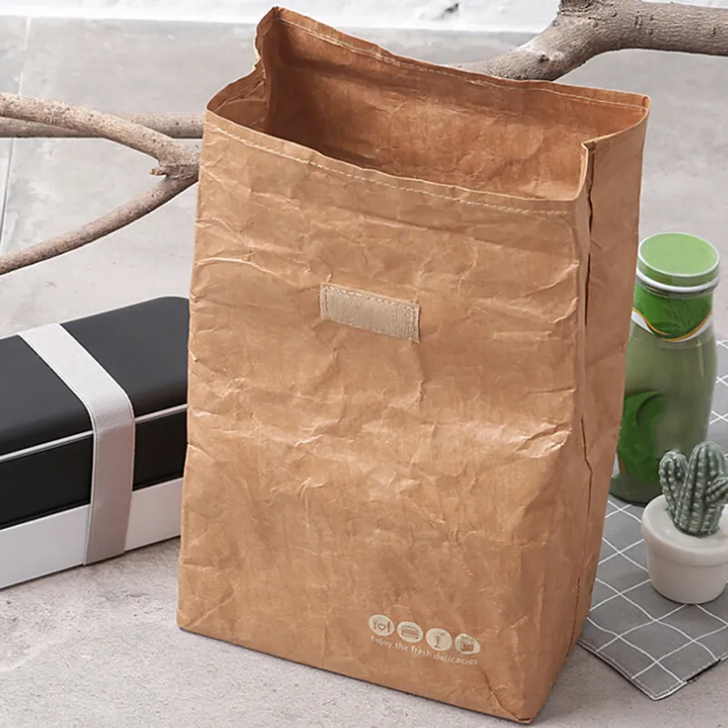 Brown Paper Lunch Bag Eco Friendly Insulated Thermal Cooler Tote with Magnetic Closure