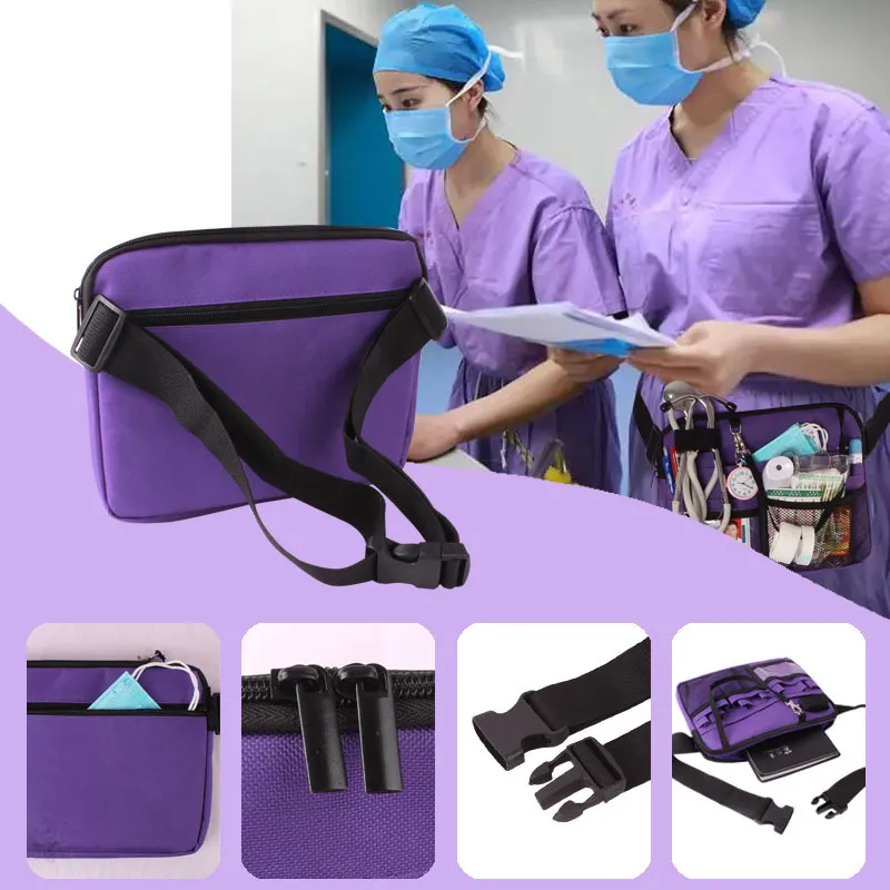 Nurse Fanny Pack For Women - Multi-Compartment Utility Waist Bag, Adjustable, Purple, 10 Pockets For Scissors & Supplies