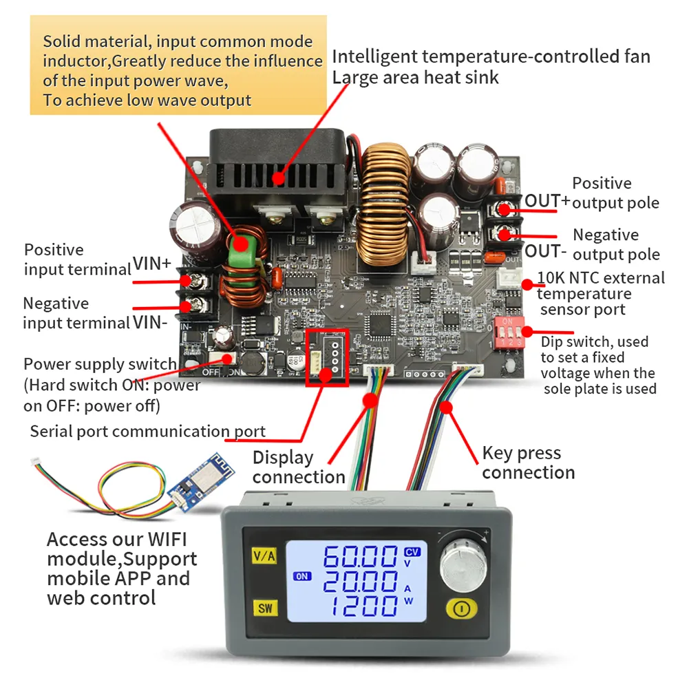 2024 LCD Display 1200W 20A CNC Adjustable DC Stabilized Voltage ...