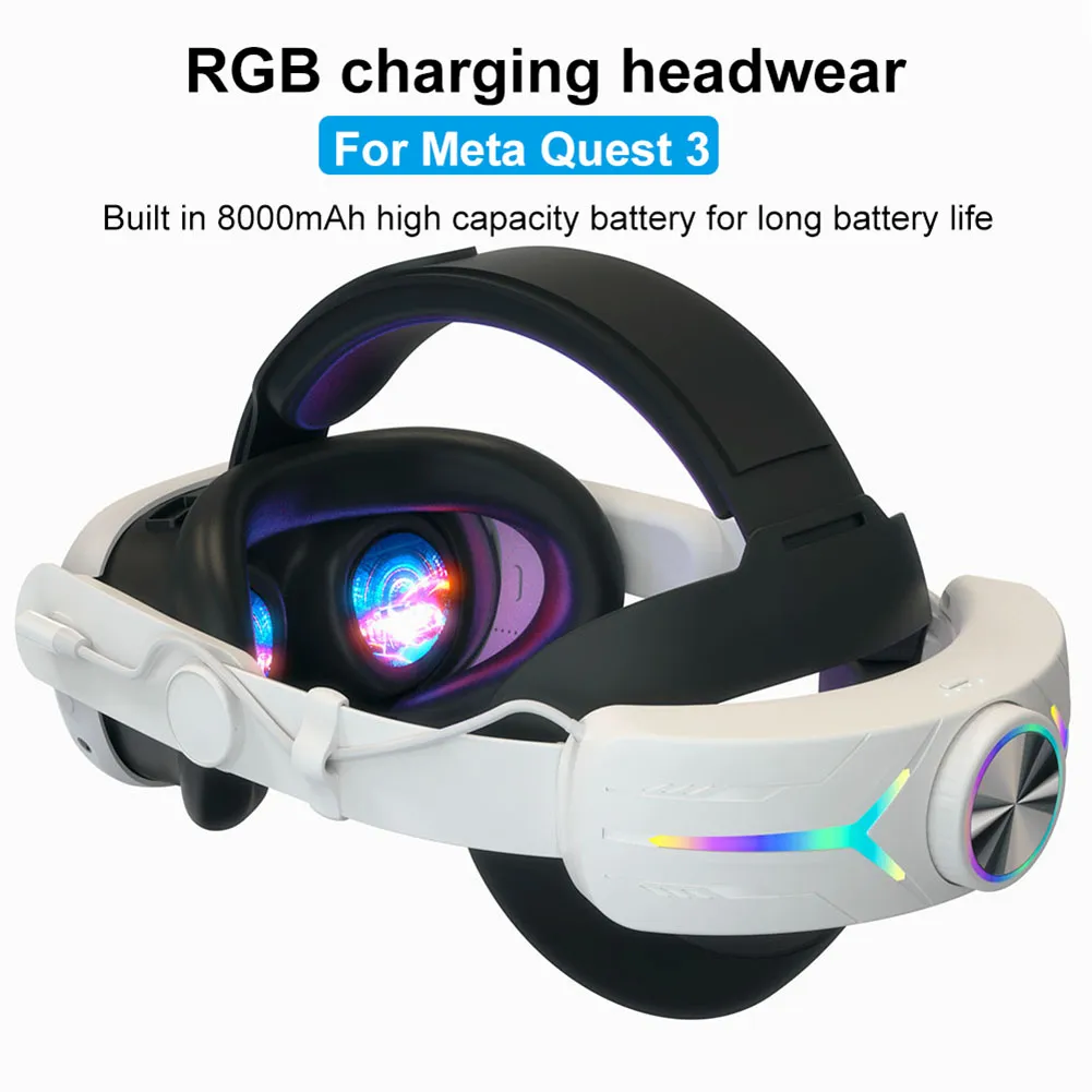 For Meta Quest 3 Accessories Adjustable VR Headset Strap With RGB