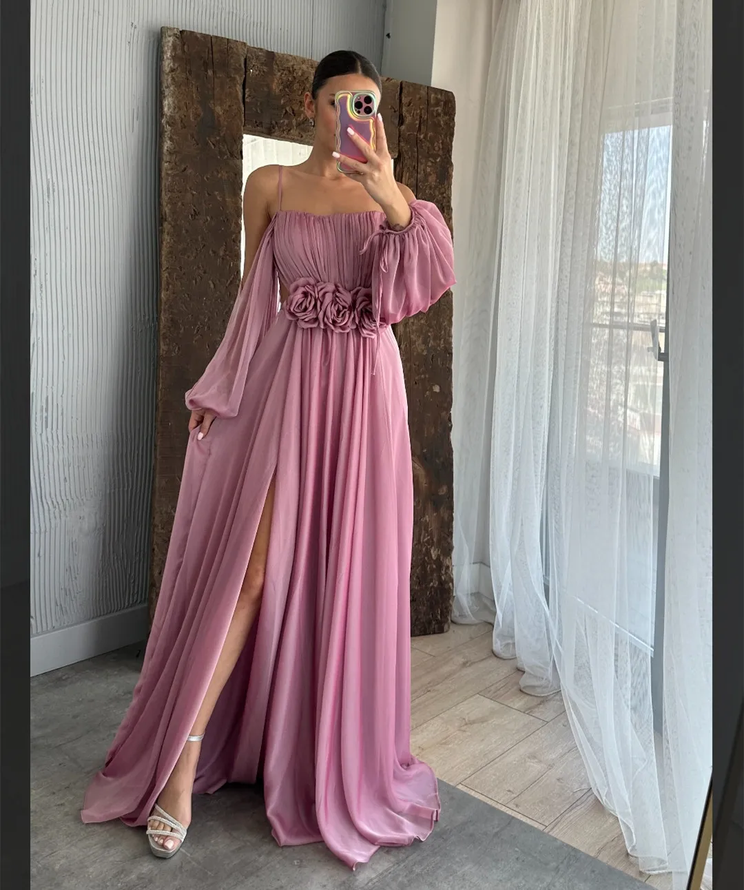 white christmas dresses Halter Crepe Gown with Silk Chiffon Pleated Train
