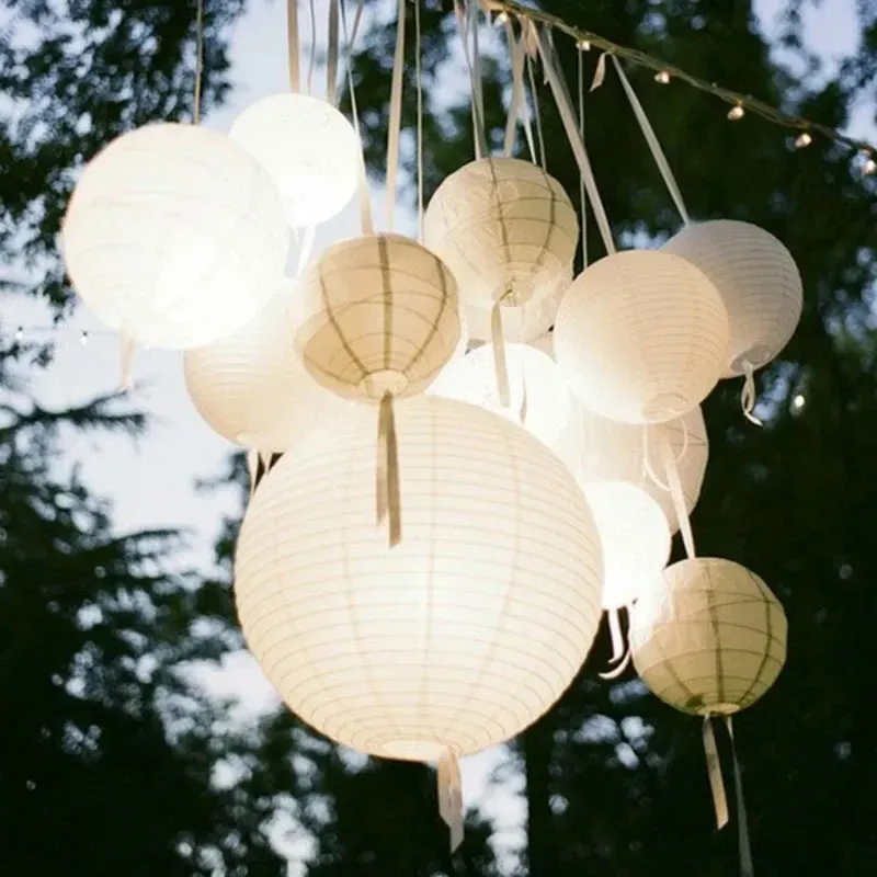 White Round Chinese Paper Lantern Wedding Birthday Party Decoration Holiday Supplies Paper Lamp Decor 10 15 20 25 30 35 40cm