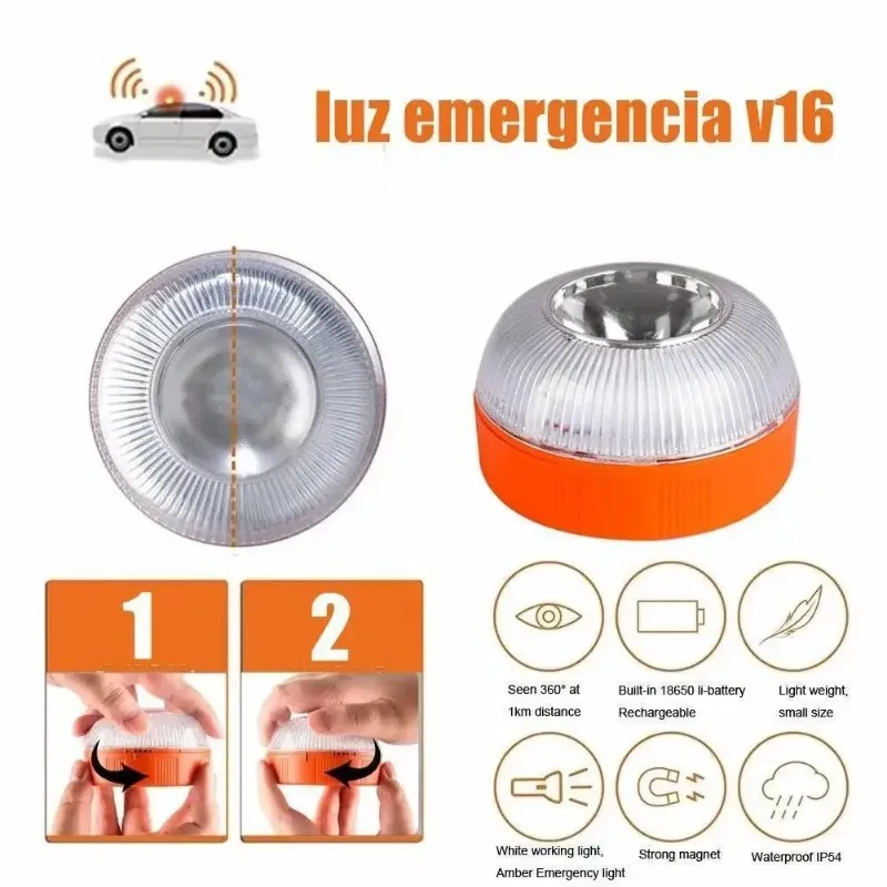 2024 Luz de advertencia de automovil V16 LED Traffic de emergencia Fuerte Magnetismo Induccion Strobe Cargando Lampara de advertencia automatica
