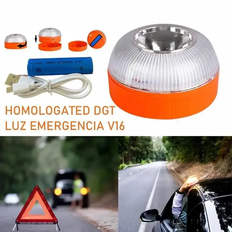 2024 Luz de advertencia de automovil V16 LED Traffic de emergencia Fuerte Magnetismo Induccion Strobe Cargando Lampara de advertencia automatica