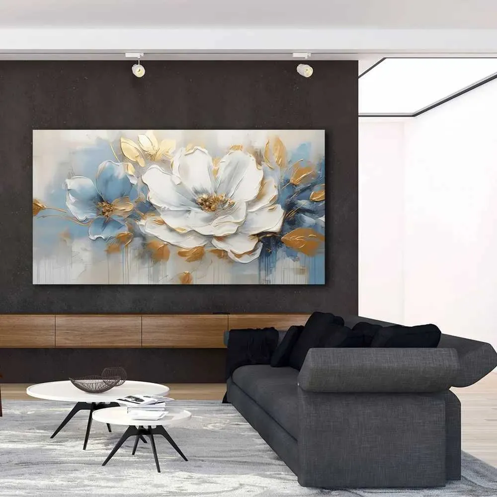 Abstract Gold Flower Oil Painting on Canvas - Floral Wall