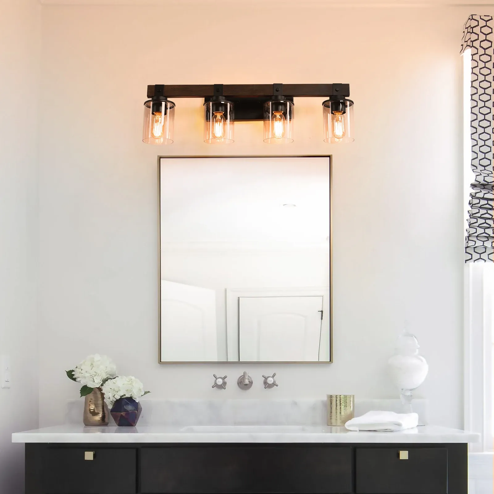 Gulches 6-Light Farmhouse Bathroom Vanity Light Black Iron Glass Shade E26 Base Wall Mount Sconce For Living Room Bedroom Hallway - View #11