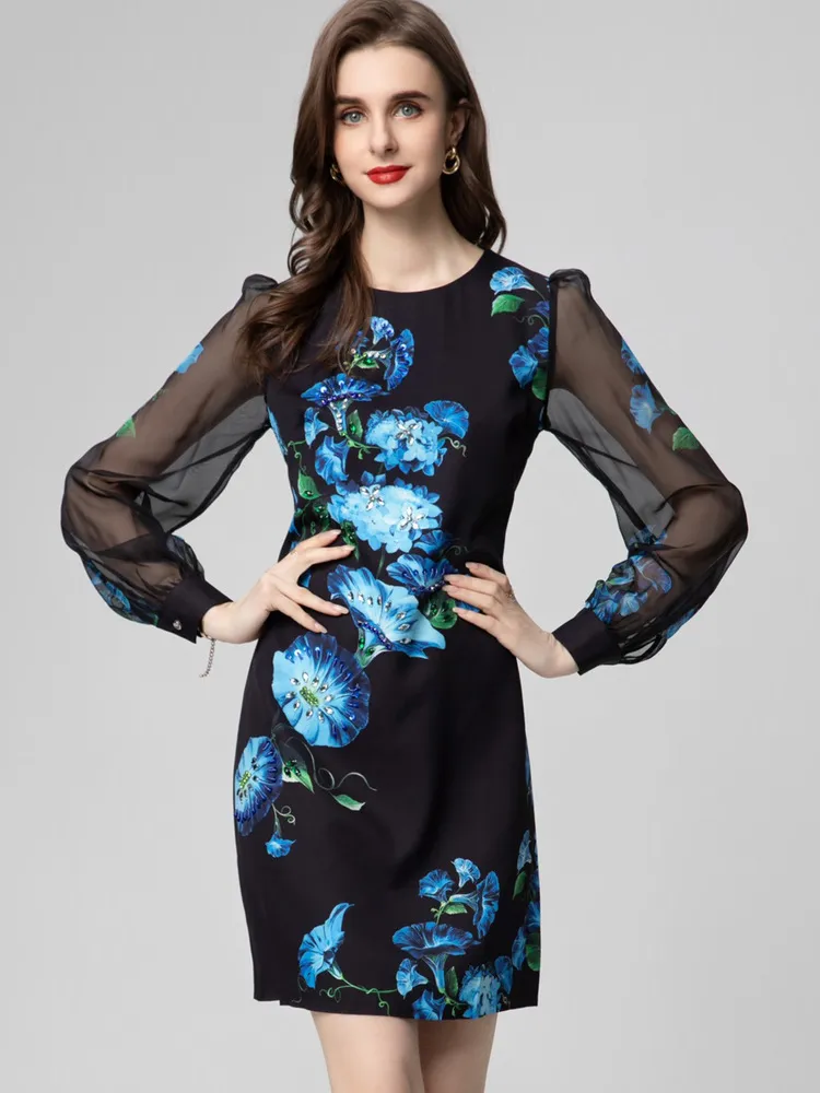 Bead Print Patchwork Long Sleeve Dresses Bead Print Patchwork Long Sleeve Dresses