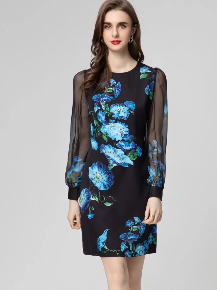 Fashion O-Neck Long-Sleeved Printed Dress Fashion O-Neck Long-Sleeved Printed Dress