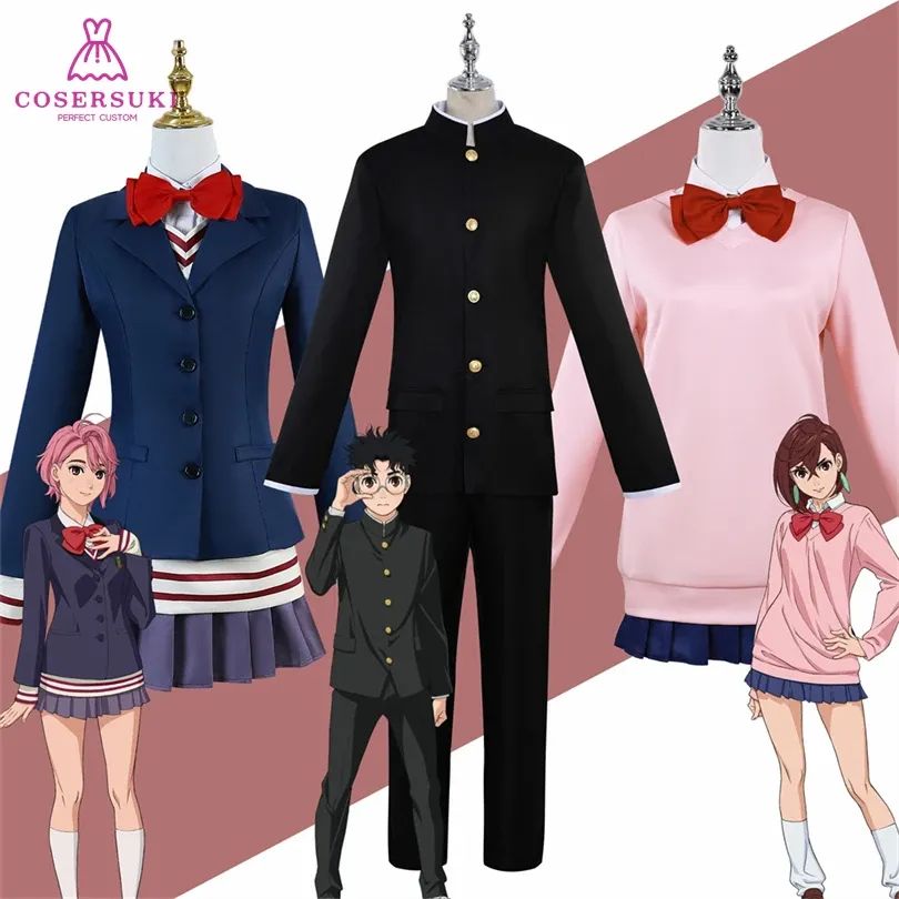 Costume Cosplay Dandadan Momo Ayase – Completo Con Parrucca, Camicetta Rosa, Gonna Blu, Calze E Papillon, Taglie XS A XXXL