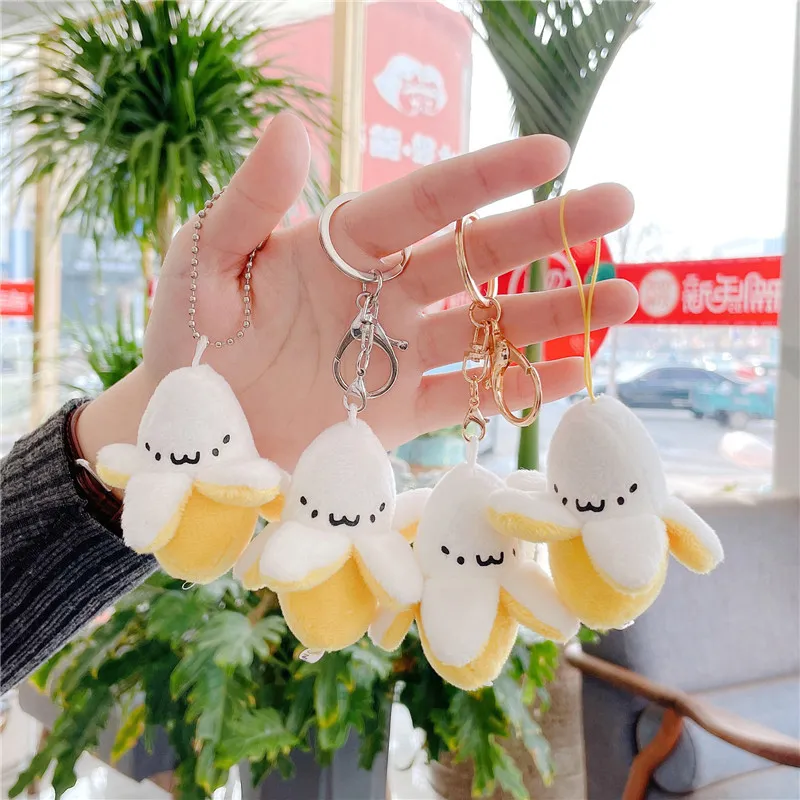 Cartoon Plush Banana Keychain On Backpack Hairy Banana Pendant For