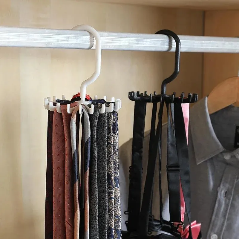 thumbnail image 2 of 3-Pack Adjustable Tie Rack Hanger For Neckties, Scarves, Belts - 360° Black 2 of 13