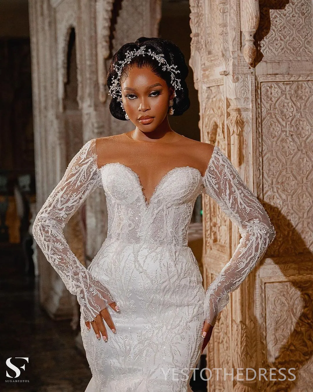 off shoulder long sleeves dress Long-Sleeve Off-Shoulder Glitter Prom Dress main image 1