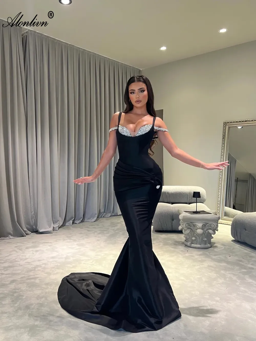 Long Black Mermaid Dress: Elegant Formal Gown With Silver