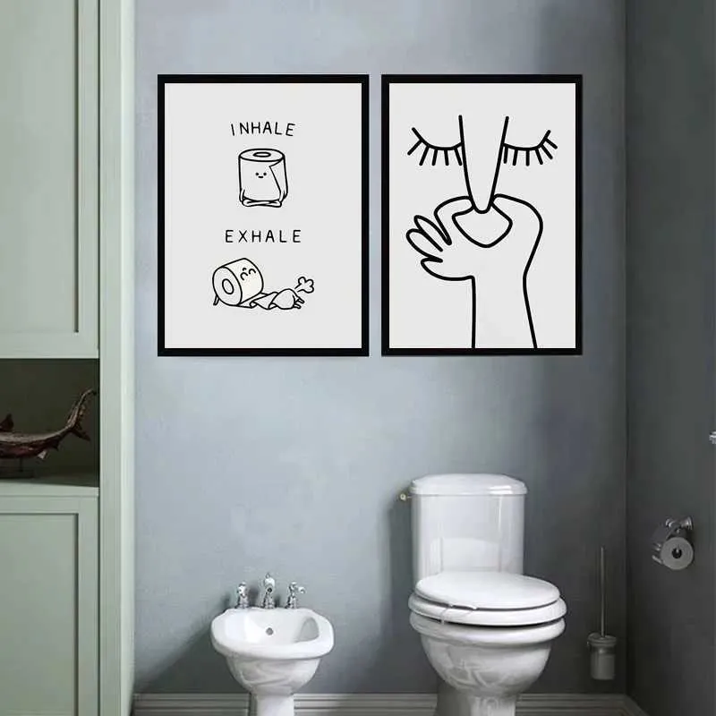 Lot De 3 Affiches Déco Salle De Bain 30x40 Cm - Toile Imperméable - Motifs Noir Et Blanc Et Rose - Sans Cadre - Décoration Fun WC - 12