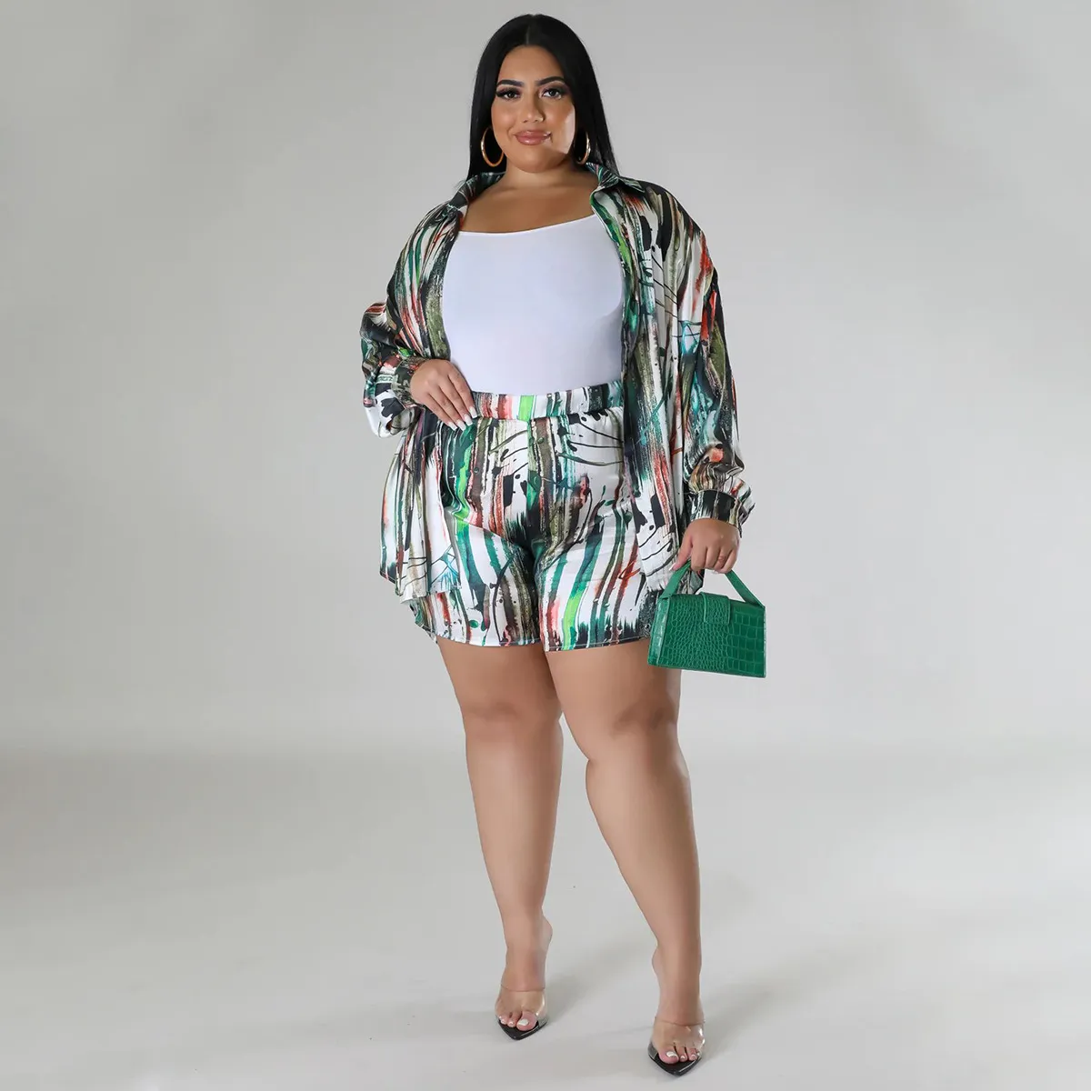 Fall Vibes Plus Size Lace Up Shirt Top And Shorts Set Elegant Y2K