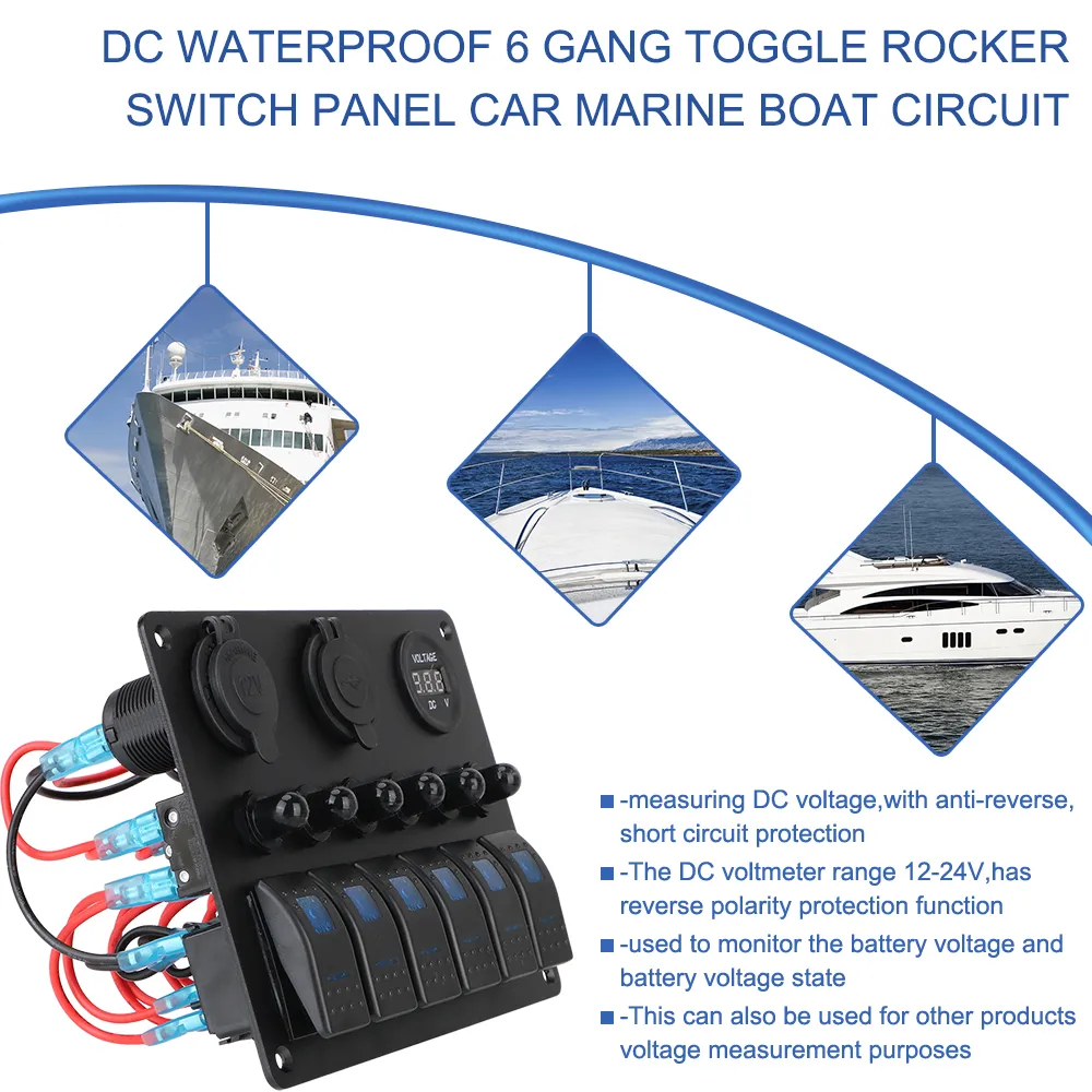 6 Button Rocker Switch Cluster 6 Gang Rocker switch panel switches with Dual USB...