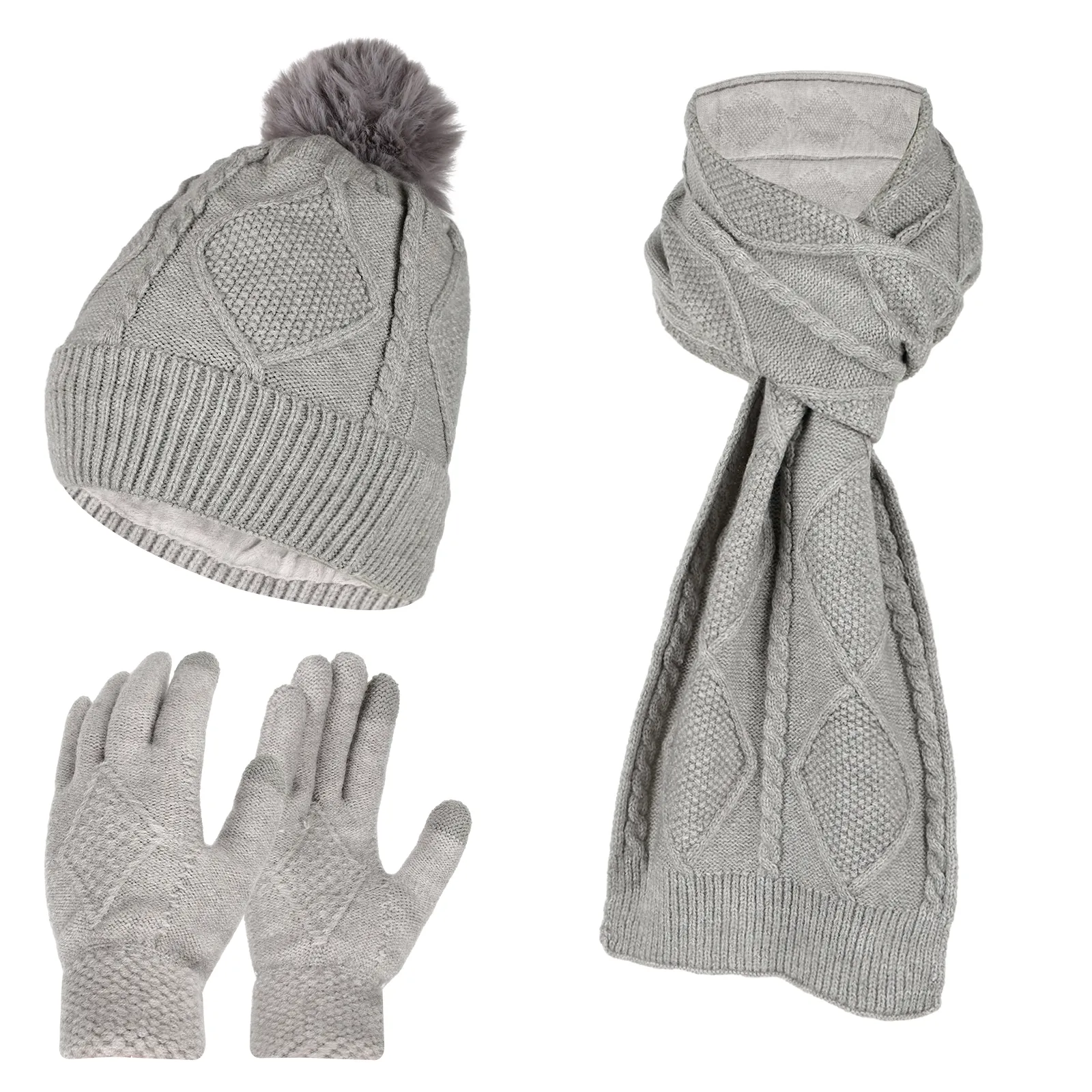 Unisex Winter Beanie Scarf Gloves Set Acrylic Long Neck Warm Accessories Winter Hat Scarf Gloves Set for Men and Women Acrylic Solid  main image 2