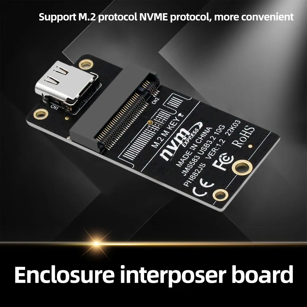M.2 To Type-C SSD Enclosure Adapter NVME Hard Disk Enclosure Adapter Card JMS583 Chip USB3.2 10Gbps for 2230 2242 2260 2280 SSD