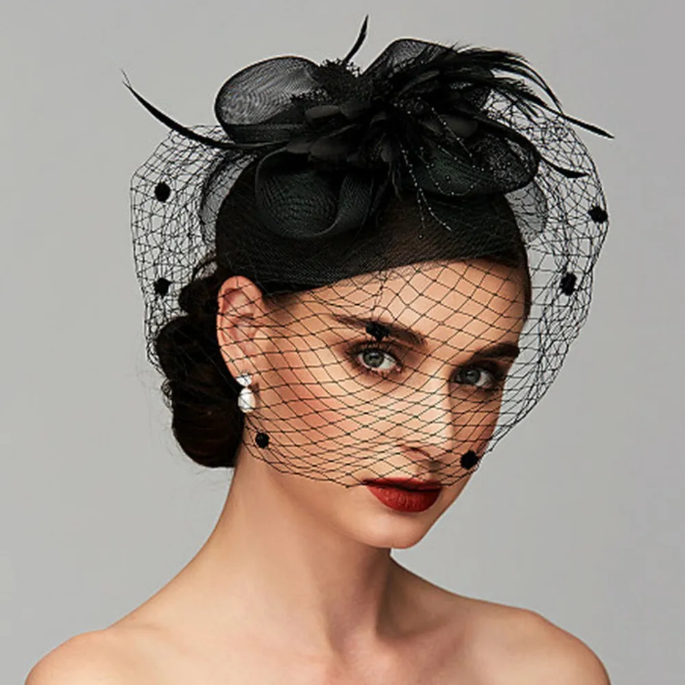 Birdcage Veil Feather & Flower Wedding Hair... From  display picture 1