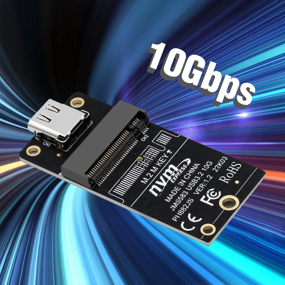 M.2 To Type-C SSD Enclosure Adapter NVME Hard Disk Enclosure Adapter Card JMS583 Chip USB3.2 10Gbps for 2230 2242 2260 2280 SSD