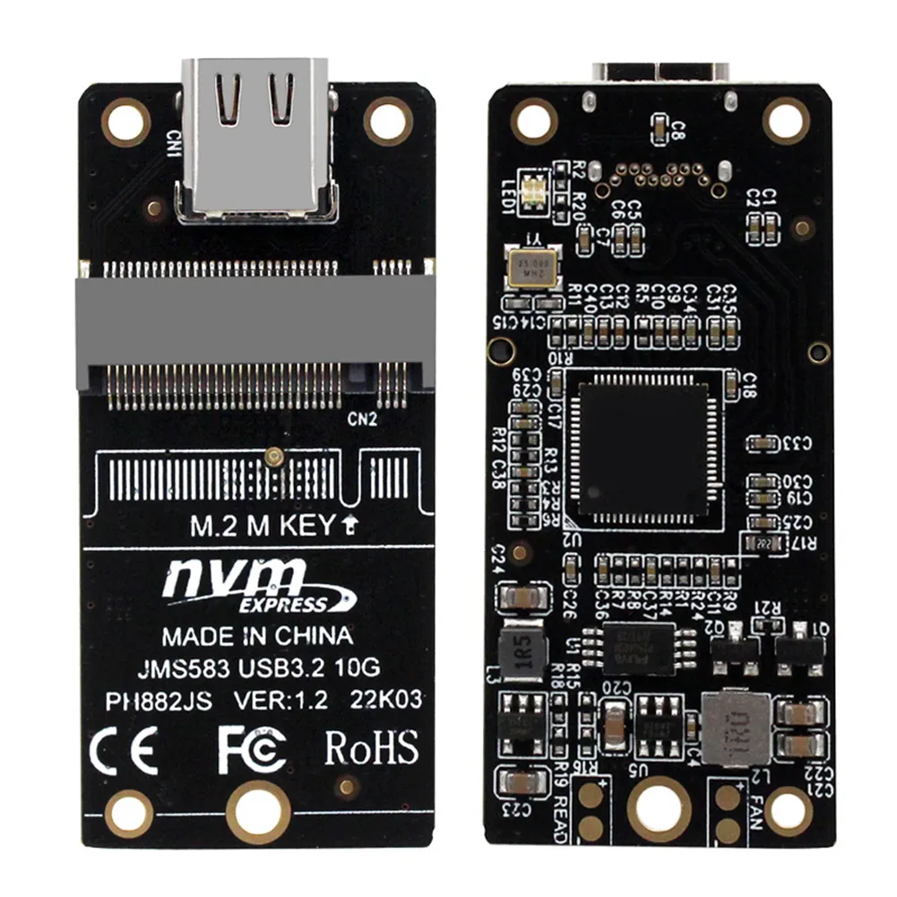 M.2 To Type-C SSD Enclosure Adapter NVME Hard Disk Enclosure Adapter Card JMS583 Chip USB3.2 10Gbps for 2230 2242 2260 2280 SSD