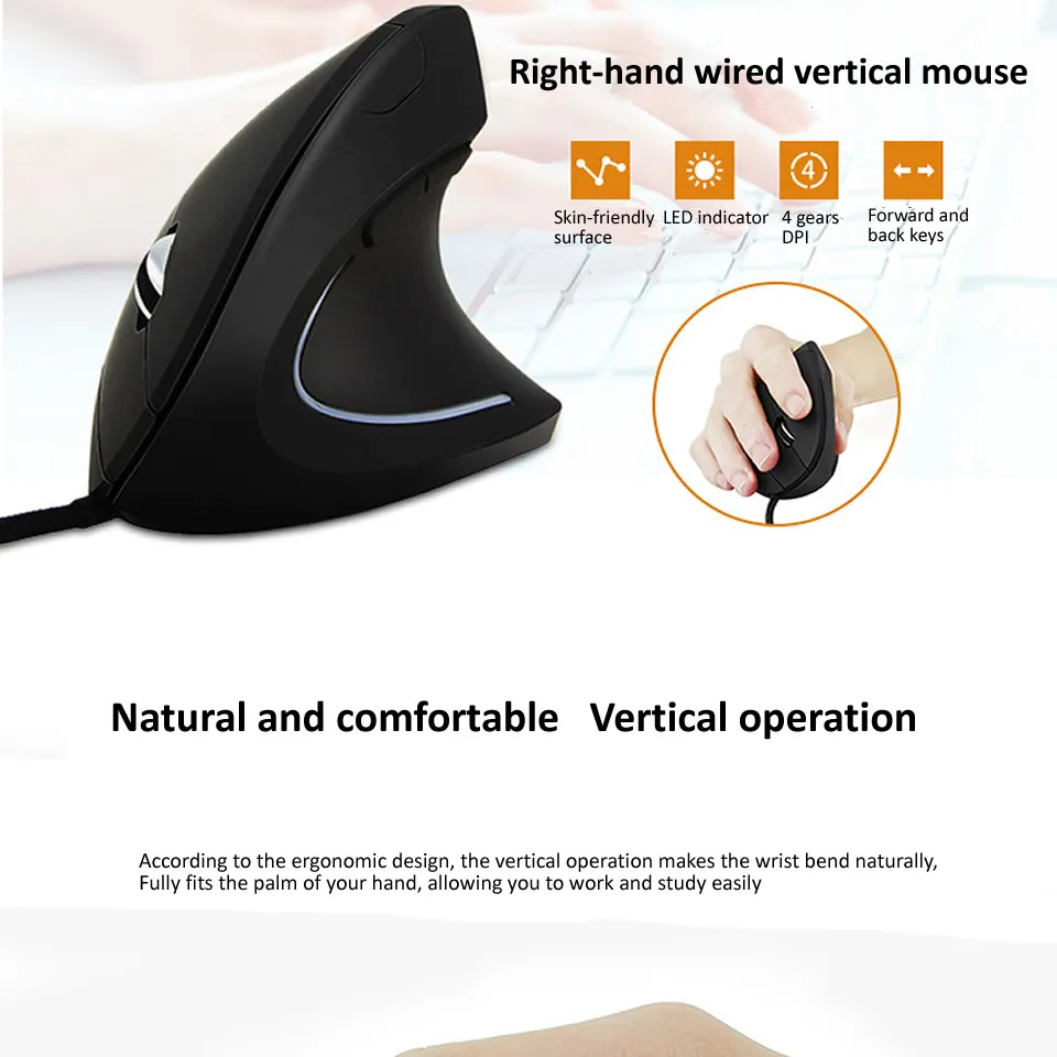 Wired Right Wired Right Hand Vertical RGB Gaming Mouse Ergonomic Optical USB Mouse ...