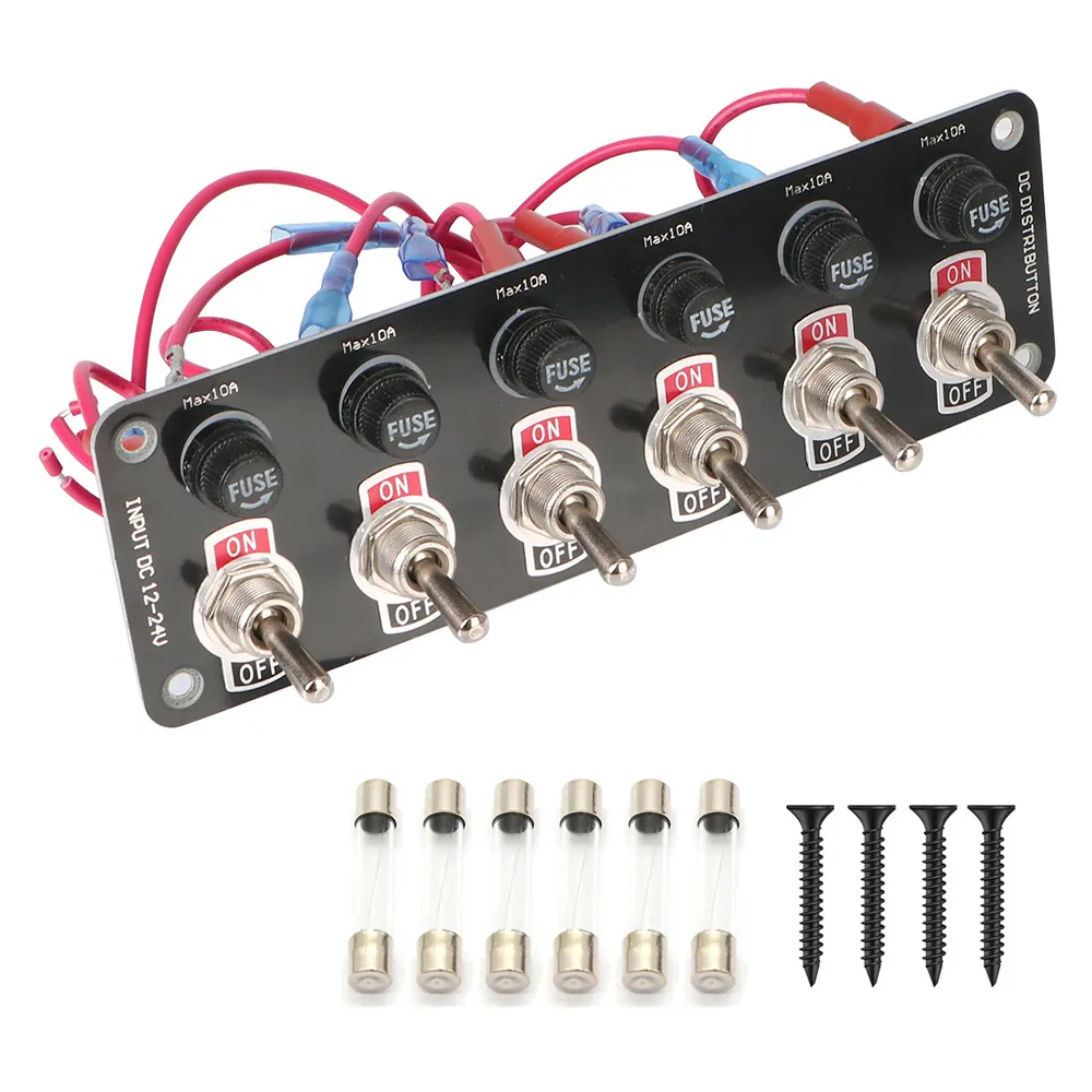 12V 24V Car Accessories 6 Gang Toggle Switch Panel With 10A Fuse Racing ...