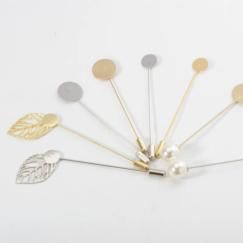 76mm Round Blank Metal Brooch Pins Base with Pearl for DIY Jewelry