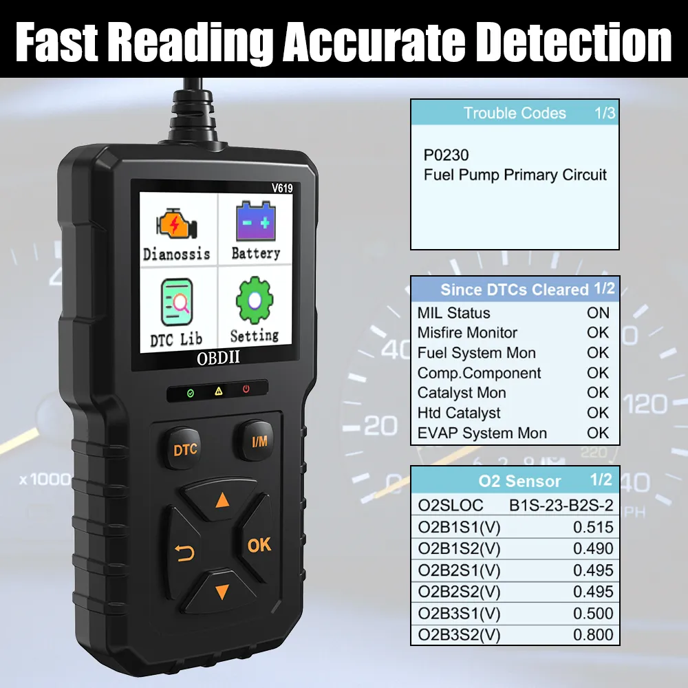 Tstr Car Code Code Reader Battery Tester Car Diagnostic Tool OBD2 Scanner V619 Clear ...