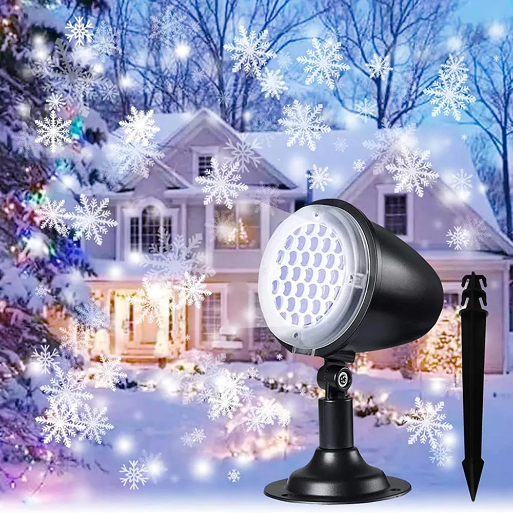 LED Christmas Snowflake Projector Light – Outdoor Waterproof Snowfall Lamp With 180° Adjustable Head, Ground Stake & Wall Mount For Holiday Decor