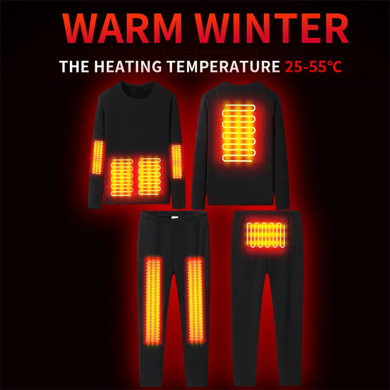 Sous-vêtements Thermiques Chauffants Pour Femme – 28 Zones Chauffantes USB – Coton/élasthanne – Pour Ski, Randonnée, Extérieur