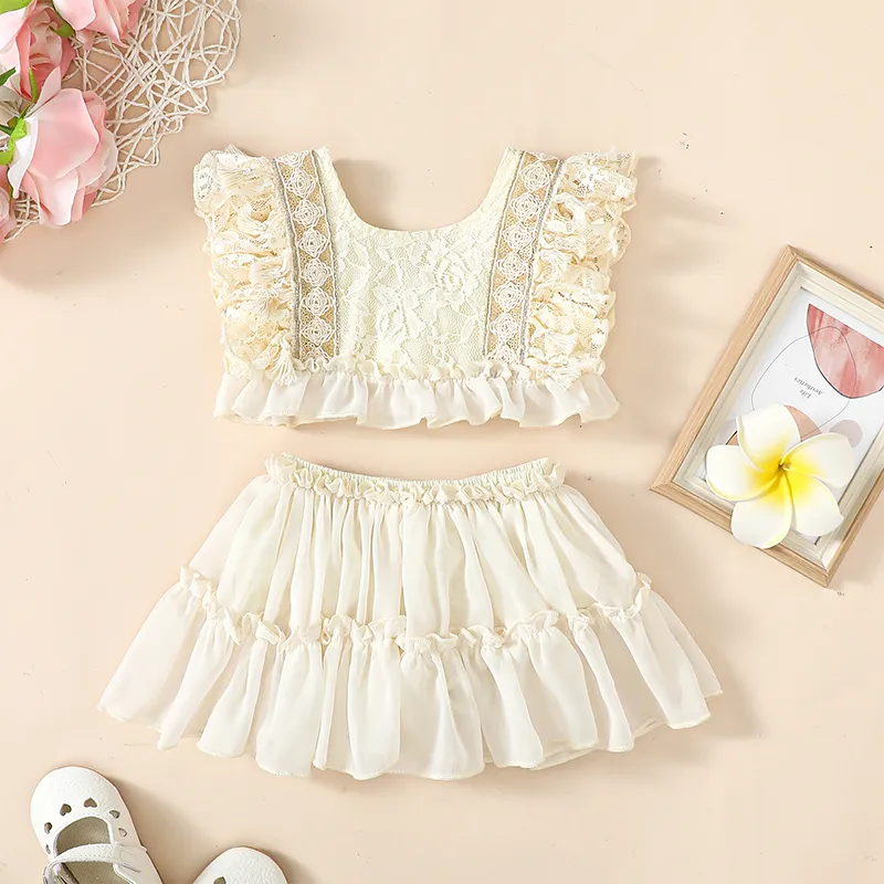 Playful Blue Lace Crop Top and Skirt Set Playful Blue Lace Crop Top and Skirt Set