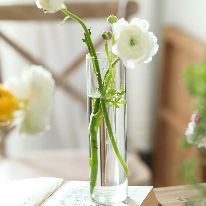 Vase En Verre Soufflé Main 25 Cm - Transparent, Design Fin, Pour Fleurs à Tige Unique, Déco Maison