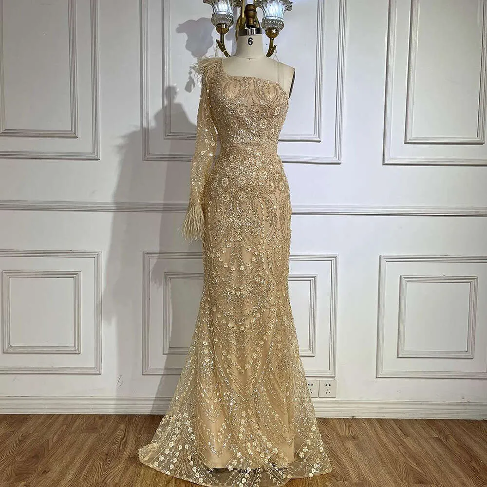Elegant Long Satin Evening Gown with Beaded Feather Gold Sequins for Women Elegant Long Satin Evening Gown with Beaded Feather Gold Sequins for Women