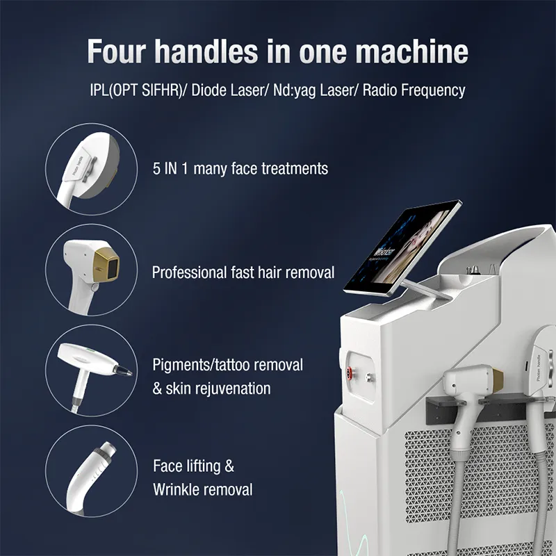 Depilatorio de laser multifuncional por atacado 4 em 1 Elight IPL Opt RF nd YAG Remocao de tatuagem Maquina de beleza de remocao de cabelo