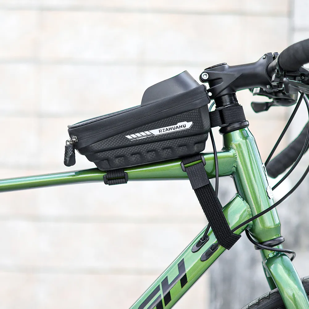 Bike Frame Bag with Touch Screen Phone Holder Water Resistant Cycling Bag for Smartphones Front Top Tube Storage Organizer for Road Bikes