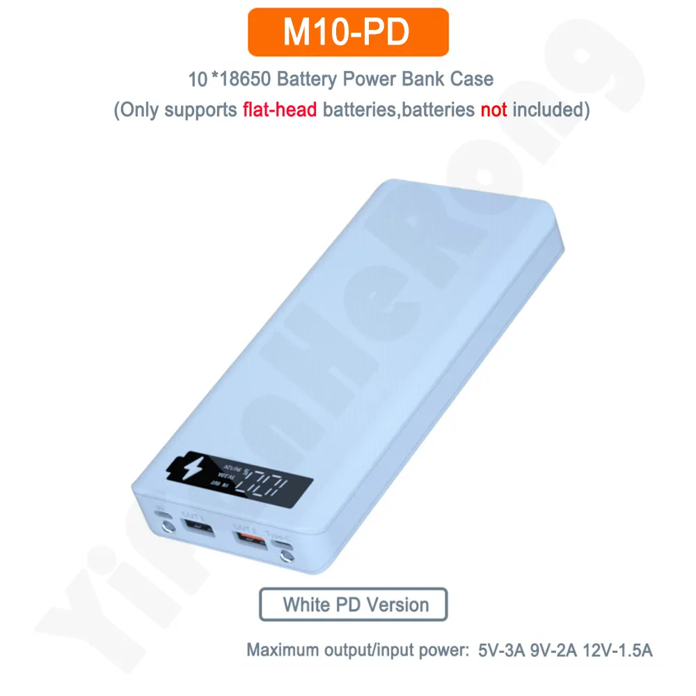 Quick Charge QC3.0 DIY 10 x 18650 Battery Power Bank Case Portable Battery Storage Box Powerbank Holder Shell With LCD Display
