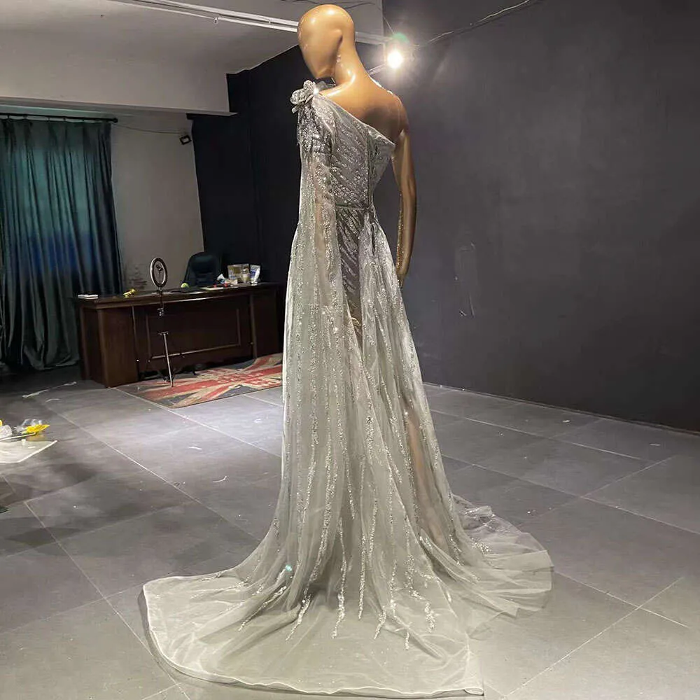 one sleeve grey dress Lavetir Dark Sage Bridesmaid Dresses Women's Sheath/Column Asymmetrical One-Shoulder Ruched Long Elegant Formal Evening Party Gowns