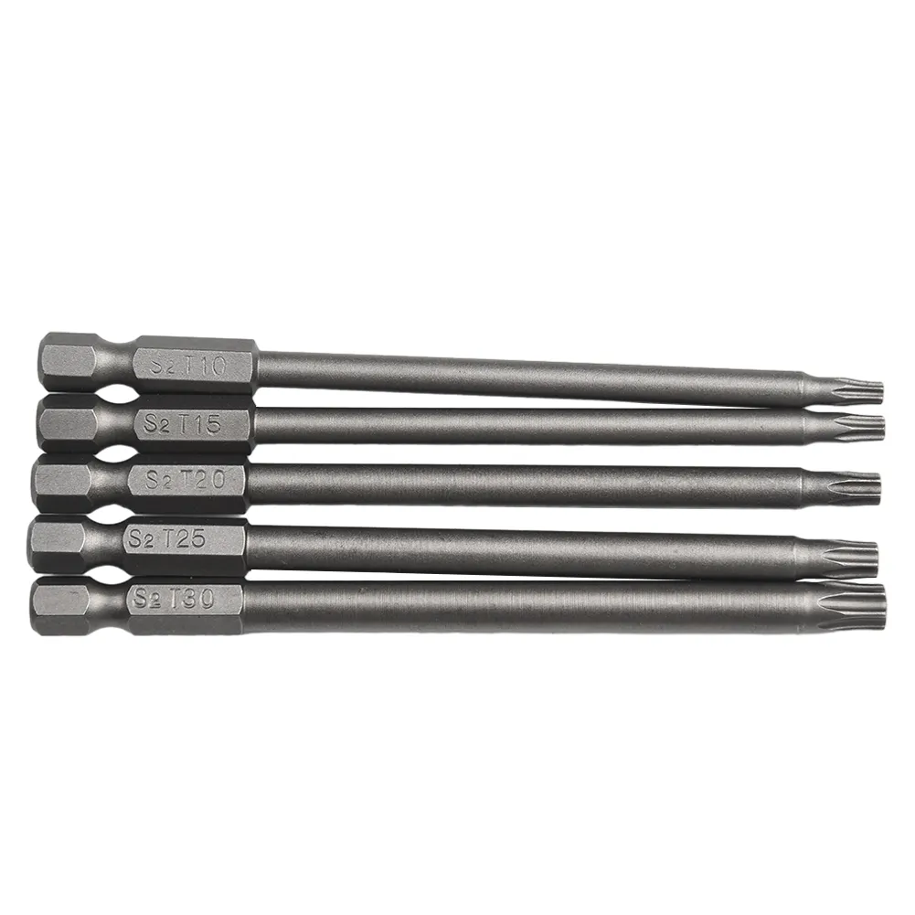 5-Piece Extra Long Hex Magnetic Security Torx Bit Set - T10 T15 T20 T25 T30 - Tool Kit