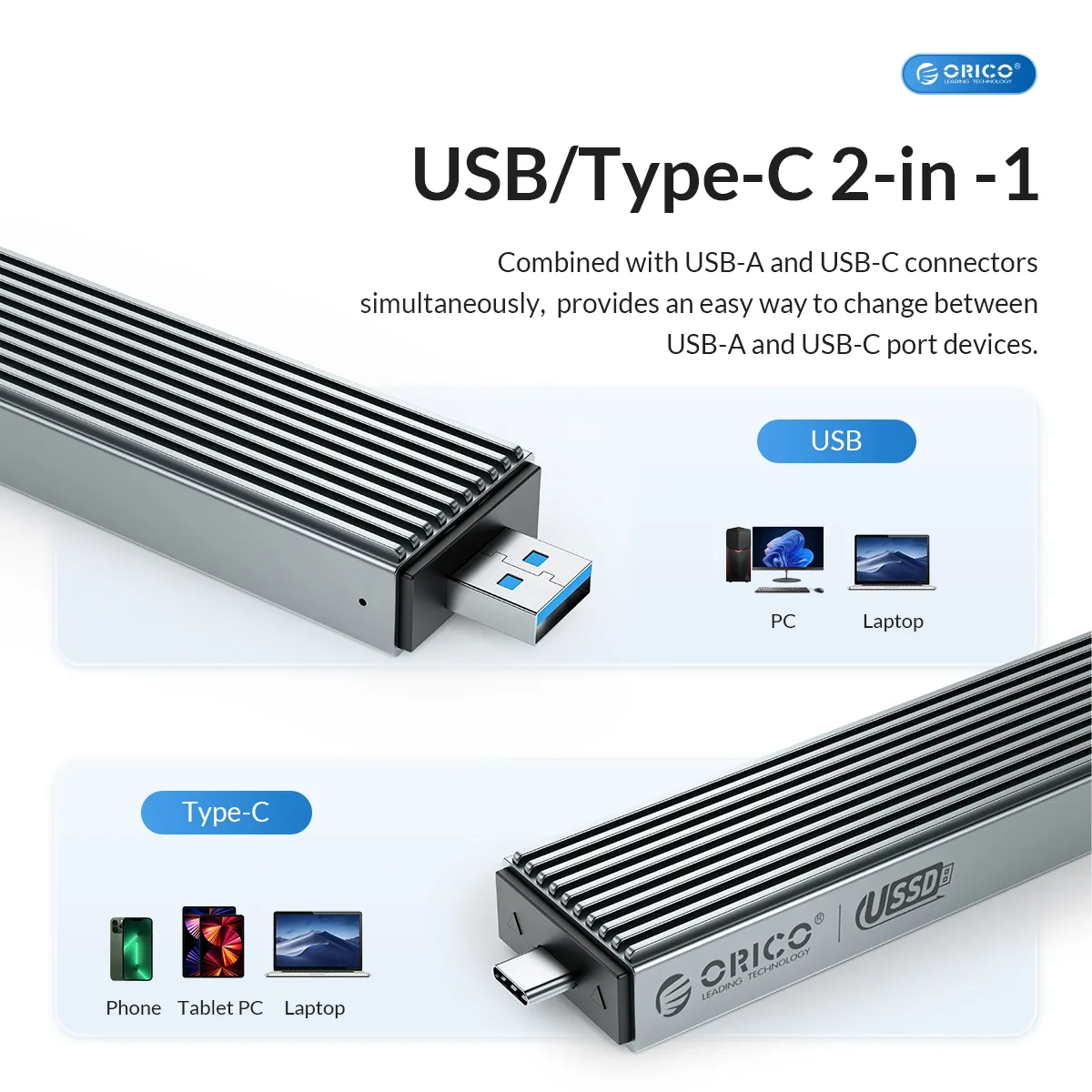 ORICO M.2 NVMe SSD Gehäuse Adapter Werkzeugfreier, USB 3.2 Gen2 USB C 10Gbps M2 PCIe NVM Externes Case Mit 4TB Kapazität Für M2 M-Key/M+B Key 2230/2242/2260/2280 SSD Mit UASP, Trim