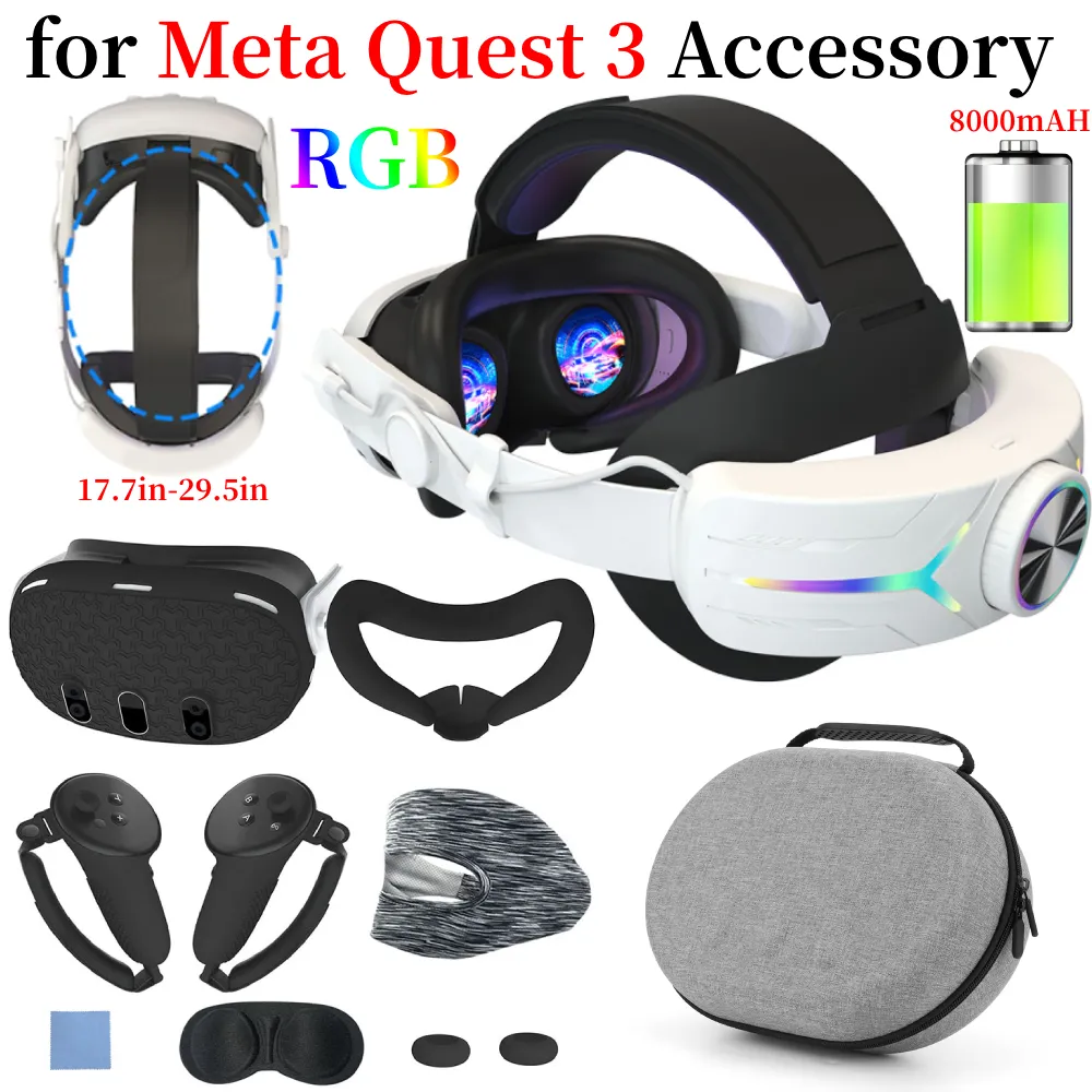 For Meta Quest 3 Accessories Adjustable VR Headset Strap With RGB