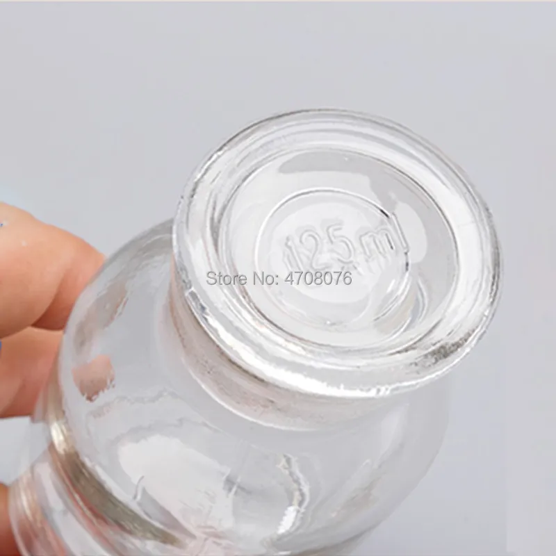 Glass reagent bottle with glass cover lid, transparent laboratory flask ...
