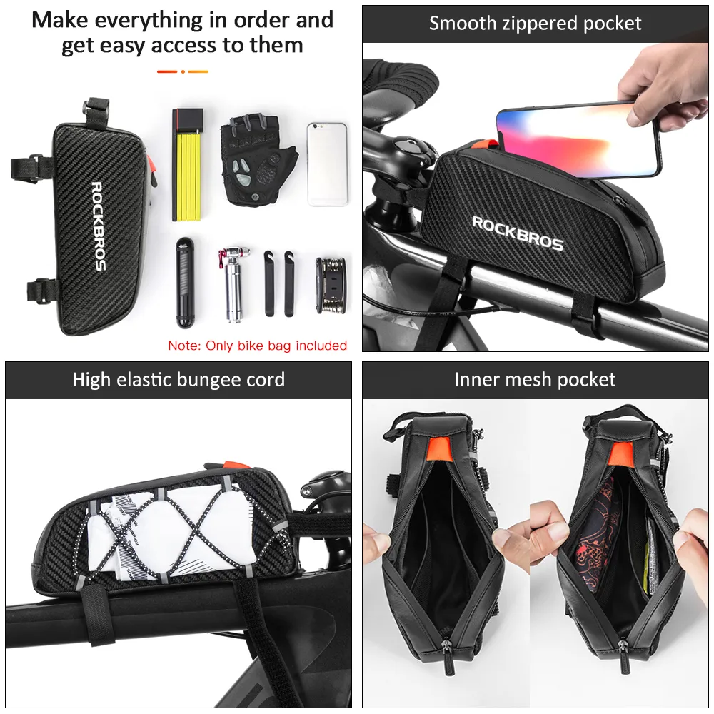 ROCKBROS Bike Front Handlebar Bag B8 – 2L, Waterproof 600D Nylon, Large Cycling Pannier With Reflective Strips