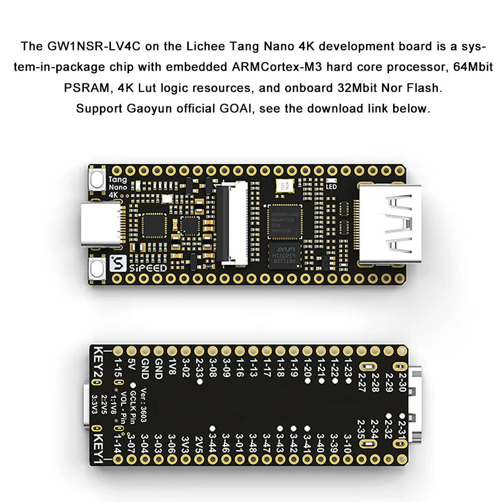 Sipeed Lichee Tang Nano 4K Gowin Minimalist FPGA GoAI Development Board Straight Into Breadboard  OV2640 Camera
