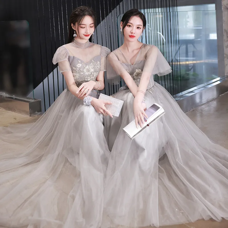 Gray Floral Bridesmaid Dresses 2024 A Line Spaghetti Straps Tulle Floor Length Formal Gown From Homepro11 48.98 DHgate.Com