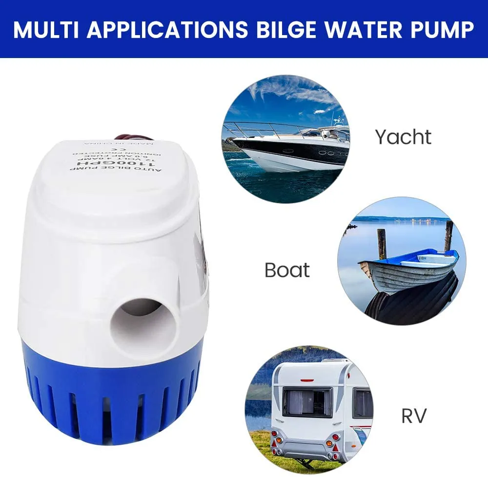 thumbnail image 2 of 12V 1100 GPH Automatic Bilge Pump With Float Switch - Submersible Boat Water Pump 2 of 11
