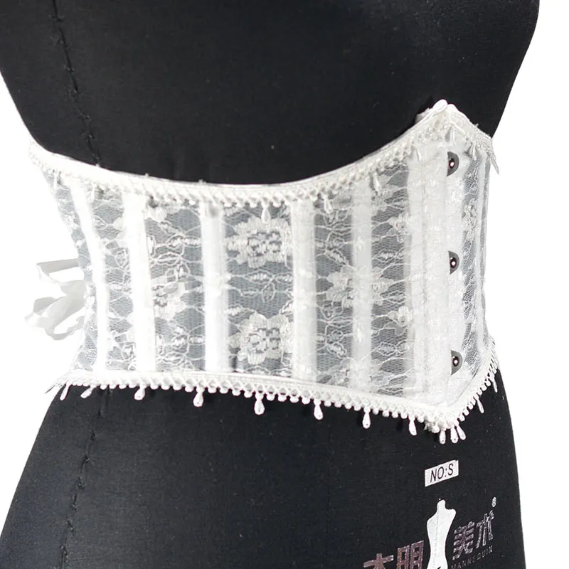 lace up layered corset（white,F） 29 Short Lace Corsets For Women Breathable Sheer Lace